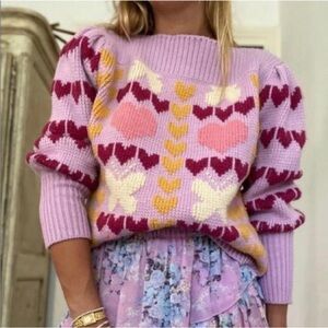 LOVESHACKFANCY Gizela Pullover Sweater in Warm
Heart Multi Print Small